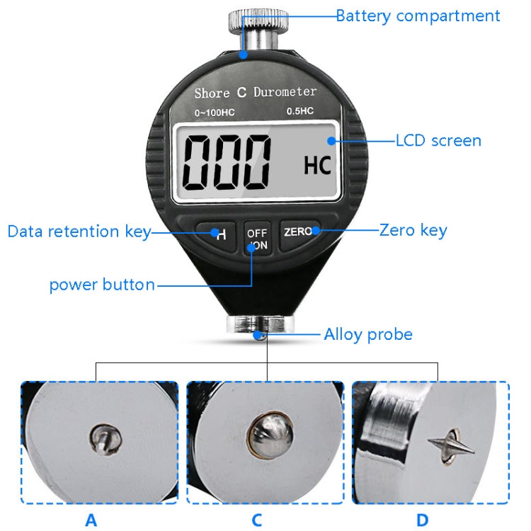 Electronic Digital Display Hard Meter Plastic Rubber Silicone Tire Hardness Meter, Model: 0-100HC C - Measuring Tools by PMC TechLife | Online Shopping South Africa | PMC TechLife | Buy Now Pay Later Mobicred