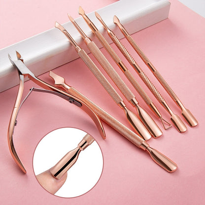 3 PCS Stainless Steel Rose Gold Double-Headed Steel Push Dead Skin Scissors Nail Set,Style: 01 Big Head - Nail Art Equipment by PMC Jewellery | Online Shopping South Africa | PMC Jewellery | Buy Now Pay Later Mobicred