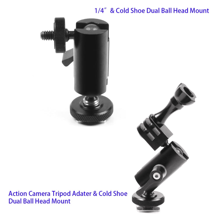 Type A Magic Arm Dual BallHead Cold Shoe 1/4 Inch Mount Adapter for GoPro Hero11 Black / HERO10 Black /9 Black /8 Black /7 /6 /5 /5 Session /4 Session /4 /3+ /3 /2 /1, DJI Osmo Action and Other Action Cameras - Connection Mount by PMC Jewellery | Online Shopping South Africa | PMC Jewellery | Buy Now Pay Later Mobicred