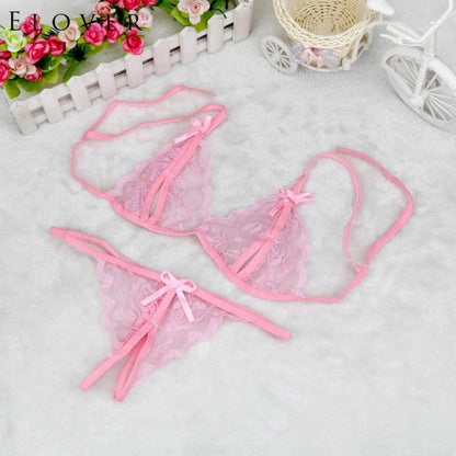 Lady Lotion Open Sexy Lace Three-Point Erotic Lingerie Open Panties Temptation Set(Pink) - Ladies Underwear by PMC Jewellery | Online Shopping South Africa | PMC Jewellery | Buy Now Pay Later Mobicred