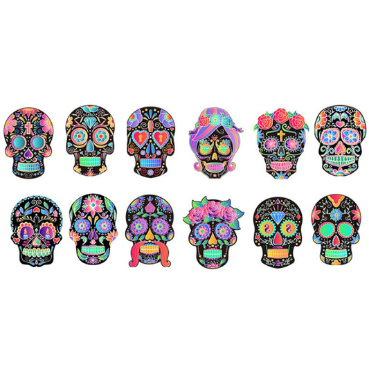 1 Sets Children Colorful Skull Head Halloween Scratch Painting DIY Ornaments Flower Skull Sticker(12 PCS / Set) - Halloween Stickers by PMC Jewellery | Online Shopping South Africa | PMC Jewellery | Buy Now Pay Later Mobicred