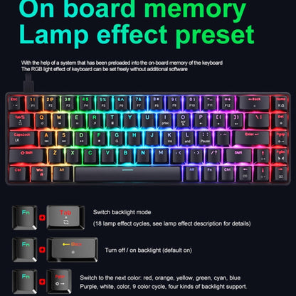 T8 68 Keys Mechanical Gaming Keyboard RGB Backlit Wired Keyboard, Cable Length:1.6m(Black Green Shaft) - Wired Keyboard by PMC Jewellery | Online Shopping South Africa | PMC Jewellery | Buy Now Pay Later Mobicred