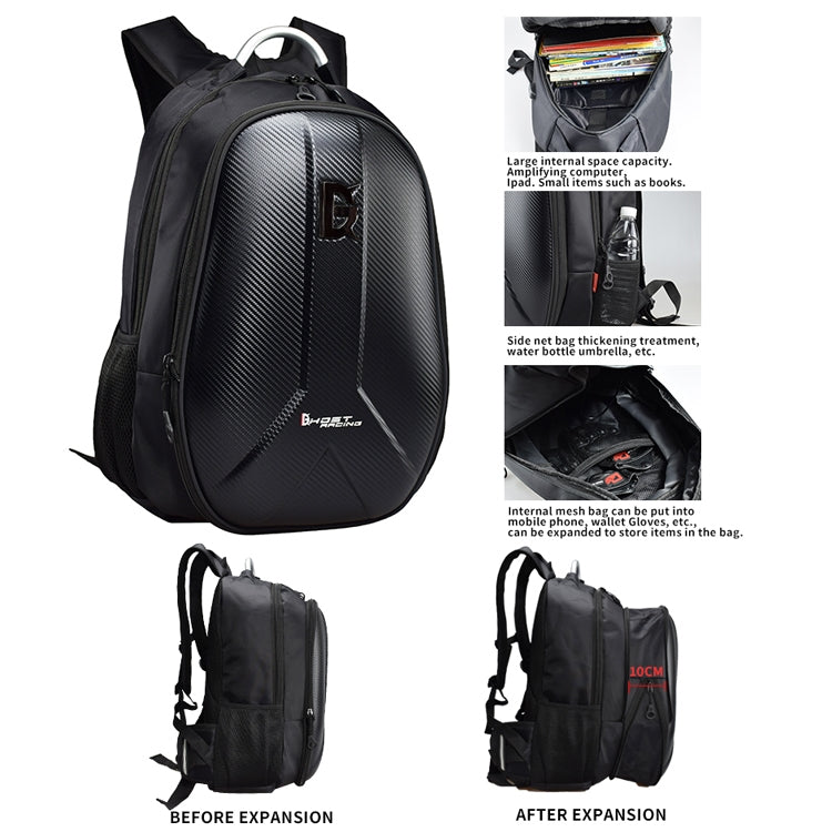 GHOST RACING GR-BB02 Men Motorcycle Riding Backpack Helmet Hard Shell Backpack Locomotive Travel Computer Bag(Black) - Bags & Luggages by GHOST RACING | Online Shopping South Africa | PMC TechLife | Buy Now Pay Later Mobicred