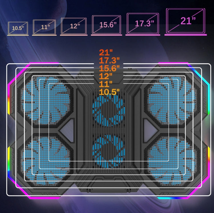 F12 6 Fans USB Semiconductor Computer Radiator Notebook Stand with Phone Holder, Colour: Blue Light + RGB Light - Cooling Pads by PMC Jewellery | Online Shopping South Africa | PMC Jewellery | Buy Now Pay Later Mobicred