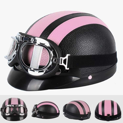 BSDDP A0318 PU Helmet With Goggles, Size: One Size(Black Pink) - Helmets by BSDDP | Online Shopping South Africa | PMC Jewellery | Buy Now Pay Later Mobicred