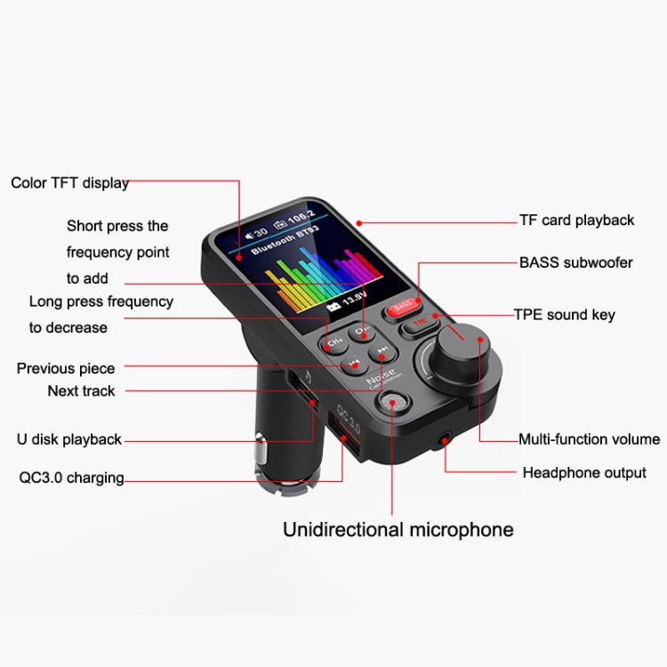 BT93 Color Screen Car MP3 Bluetooth Player(Black) - free shipping - PMC TechLife - Order now!