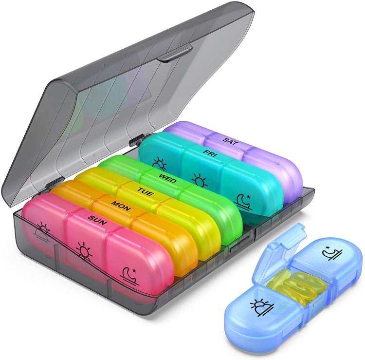 21-compartment Rainbow Pill Box One Week Pill Box(Gray + Colorful) - free shipping - PMC TechLife - Order now!