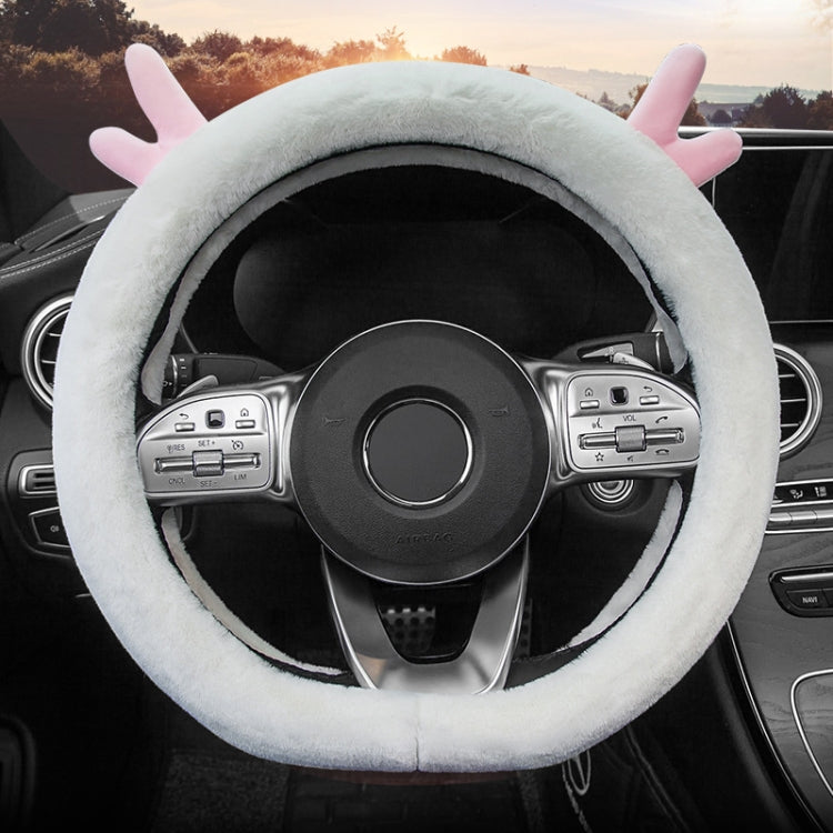 Antler Thick Plush Steering Wheel Cover, Style: D Type (White) - Steering Wheel Accessories by PMC Jewellery | Online Shopping South Africa | PMC Jewellery | Buy Now Pay Later Mobicred