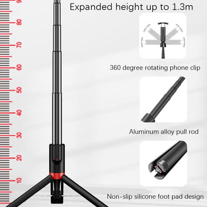 Desktop Multi-Function Live 1.3m Tripod Portable Integrated Bluetooth Selfie Rod(Black) - Selfie Sticks by PMC Jewellery | Online Shopping South Africa | PMC Jewellery | Buy Now Pay Later Mobicred