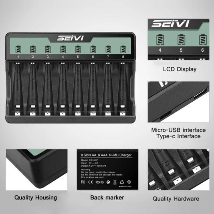 SEIVI On-Screen Eight-Slot Cradle Charging NiMH Battery USB Charger(SW-8NP) - Charger & Converter by SEIVI | Online Shopping South Africa | PMC Jewellery | Buy Now Pay Later Mobicred