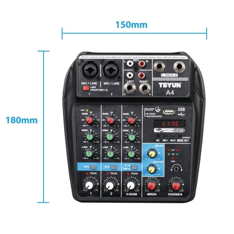 TEYUN A4 4-way Small Microphone Digital Mixer Live Recording Effector(EU Plug) - Live Sound Effects Processors by TEYUN | Online Shopping South Africa | PMC Jewellery | Buy Now Pay Later Mobicred