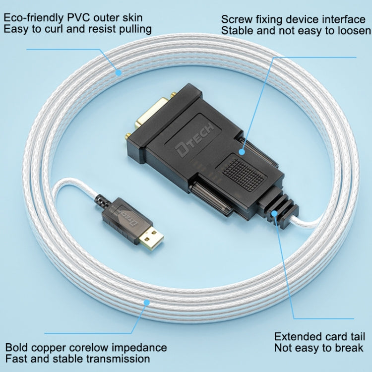 DTECH DT-5002F 1m USB To RS232 Serial Line DB9 Needle COM Port - RS485 / RS232 Series by DTECH | Online Shopping South Africa | PMC Jewellery | Buy Now Pay Later Mobicred