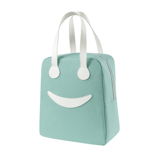 Smiley Lunch Bag with Leather Handles, Size: L (Green) - Lunch Bags by PMC Jewellery | Online Shopping South Africa | PMC Jewellery