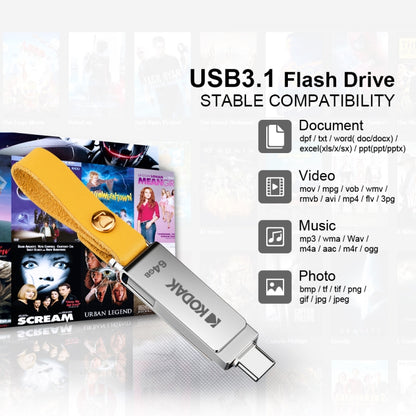 Kodak K243C 2 In 1 Type-C/USB-C + USB3.1 High-speed Transfer U disk, Capacity: 64GB - USB Flash Drives by Kodak | Online Shopping South Africa | PMC Jewellery | Buy Now Pay Later Mobicred