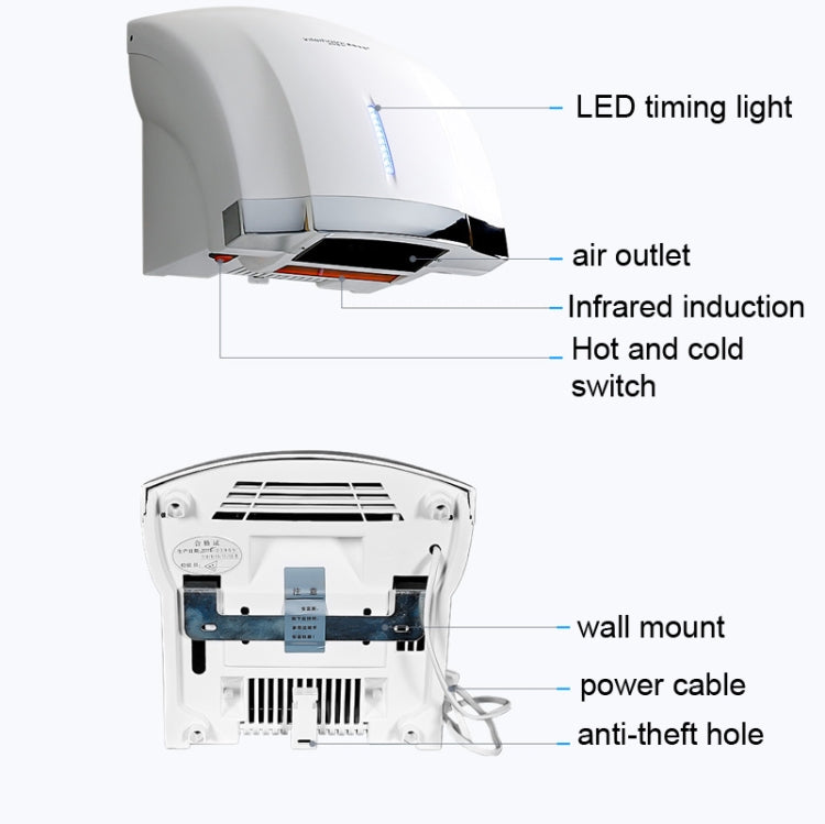 Interhasa  220V 1800W Hot and Cold Switching Electric Hand Dryer,Model: A1002 Silver,CN Plug - free shipping - PMC TechLife - Order now!