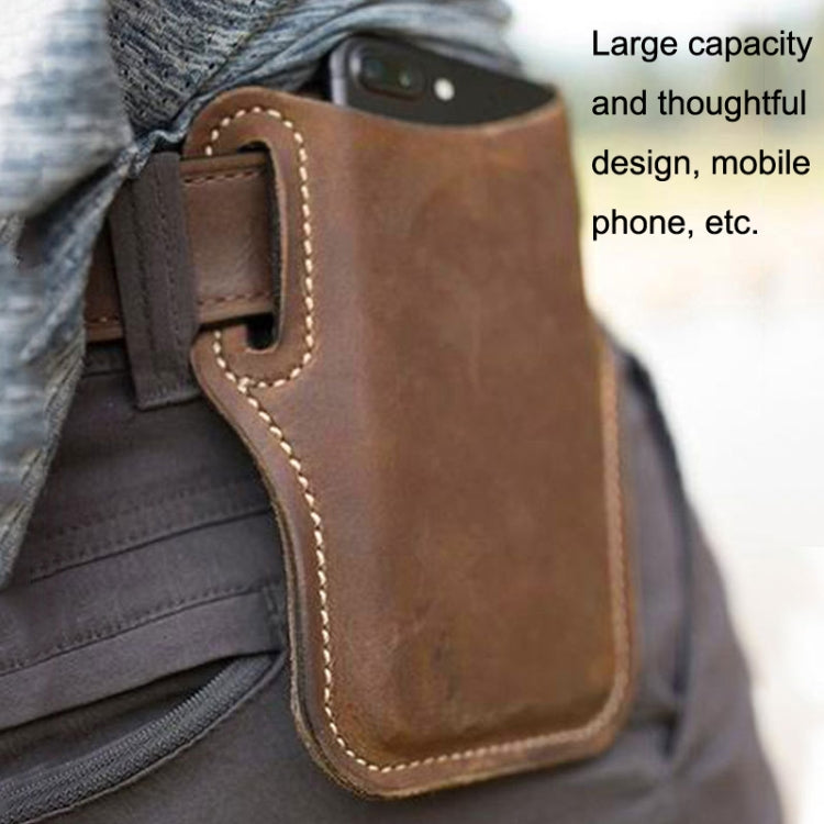 EASYONLY ZPYB018 Leather Outdoor Sports Phone Pocket With Cover(Brown) - Waist Bags by EASYONLY | Online Shopping South Africa | PMC Jewellery