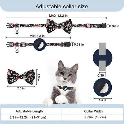 Anti-Lost Printed Bow Pet Collar with Bell for AirTag(Deep Blue) - Pet Series by PMC Jewellery | Online Shopping South Africa | PMC Jewellery