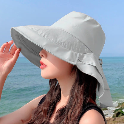 8062 Women Summer Neck Protection Sunscreen Hat Large Brim Fisherman Hat(Light Gray) - Peaked Cap by PMC Jewellery | Online Shopping South Africa | PMC Jewellery