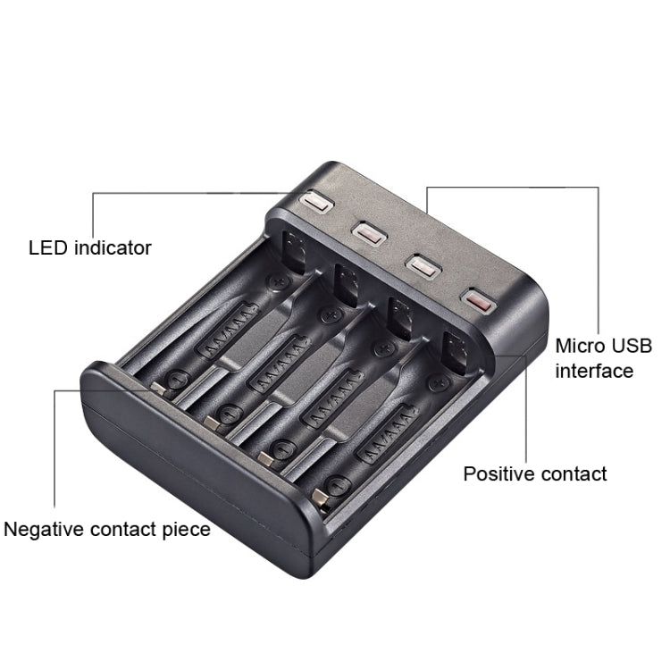 BMAX BH-804U 1.2V AA/AAA Rechargeable Battery Independent 4 Slot USB Charger - Charger & Converter by BMAX | Online Shopping South Africa | PMC Jewellery