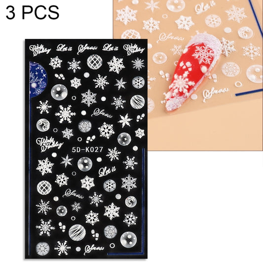 3 PCS 5D Embossed Nail Stickers Christmas Snowflake Elk Nail Stickers(5D-K027) - Nail Stickers by PMC Jewellery | Online Shopping South Africa | PMC Jewellery | Buy Now Pay Later Mobicred