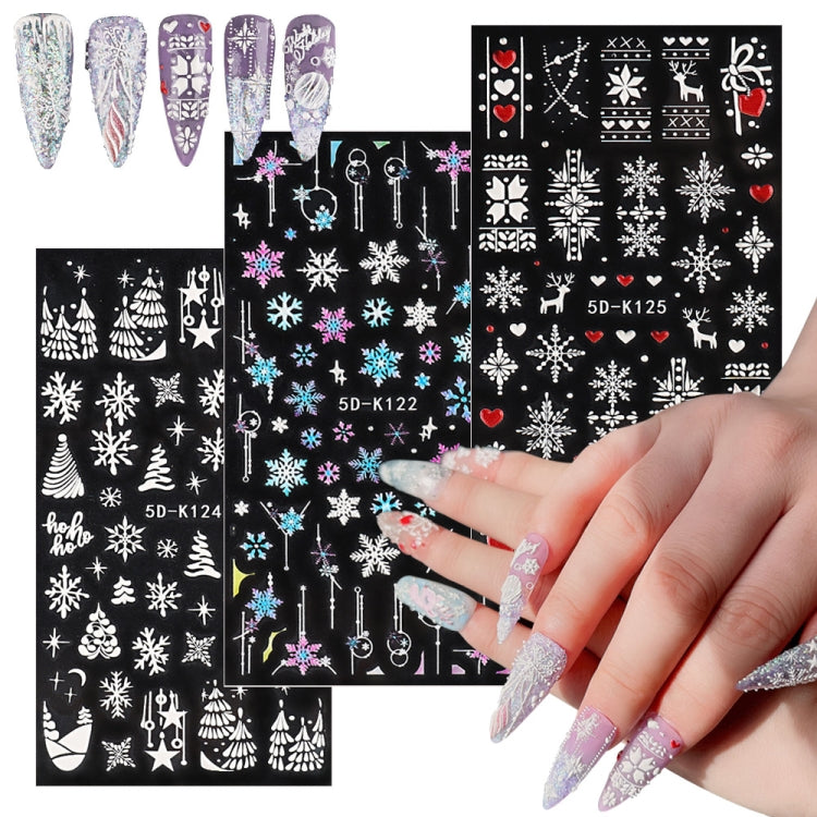 3 PCS 5D Embossed Nail Stickers Christmas Snowflake Elk Nail Stickers(5D-K121) - Nail Stickers by PMC Jewellery | Online Shopping South Africa | PMC Jewellery | Buy Now Pay Later Mobicred