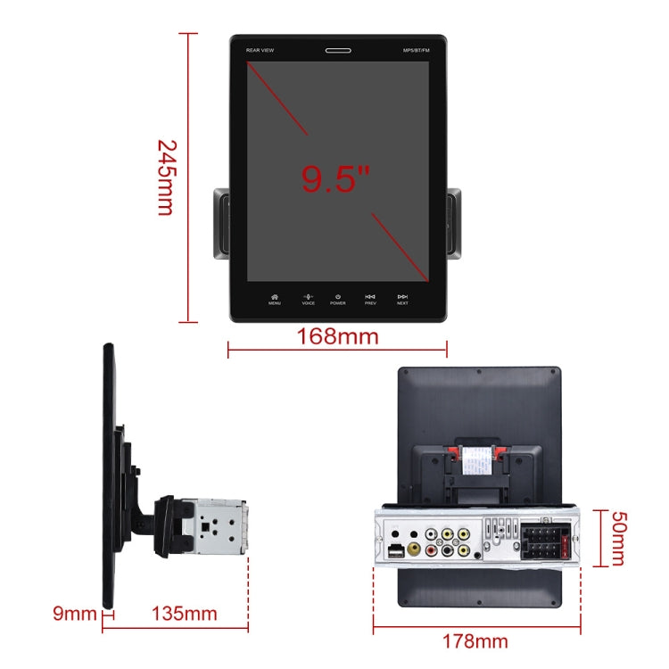C800 9.5 Inch MP5 Single Butt Carplay Player, Style: Standard+8 Light Camera - Car MP3 & MP4 & MP5 by PMC TechLife | Online Shopping South Africa | PMC TechLife | Buy Now Pay Later Mobicred