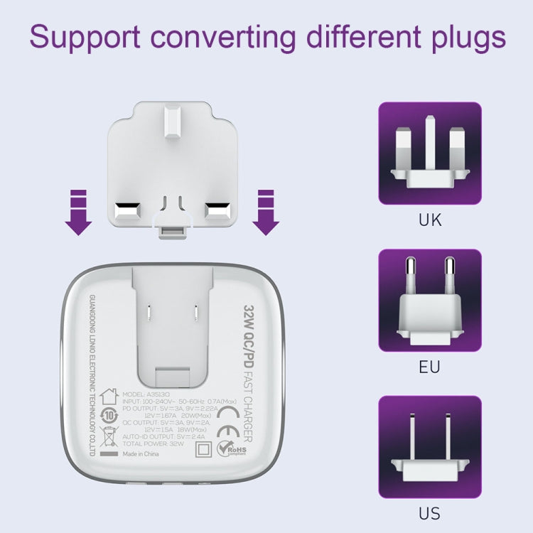 LDNIO A3513Q 32W QC3.0 3 USB Ports Phone Adapter EU Plug with Type-C Cable - free shipping - PMC TechLife - Order now!