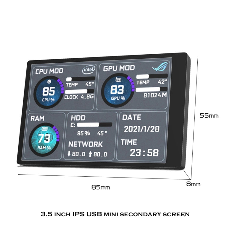 3.5 Inch IPS View All Computer Monitor USB Chassis Vice Screen Set 3 (White) - Gadget by PMC Jewellery | Online Shopping South Africa | PMC Jewellery