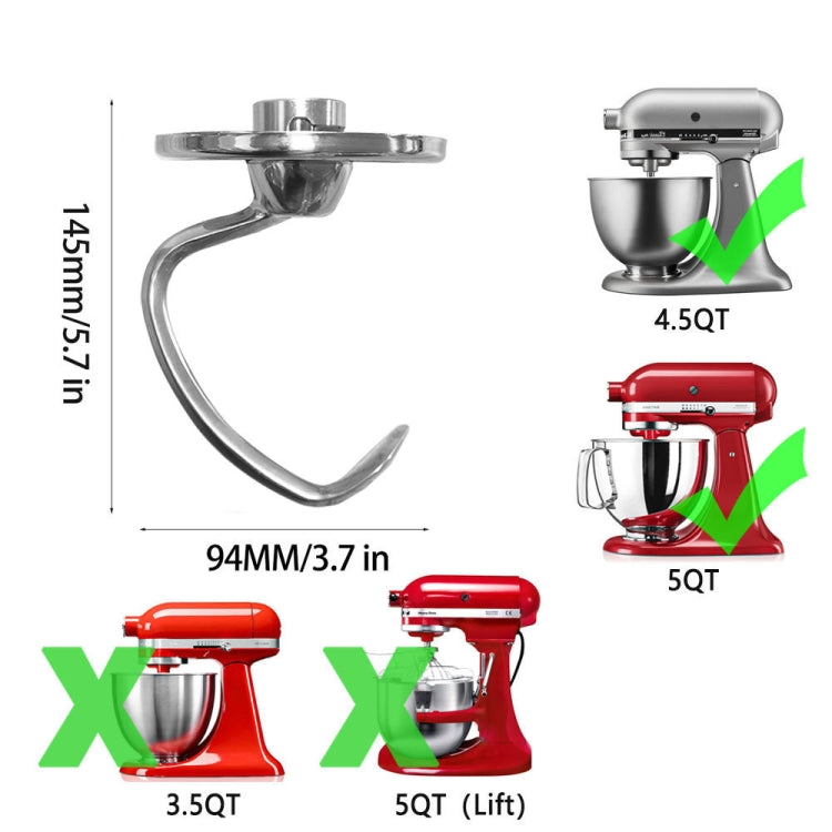 For KitchenAid Stand Mixer 5QT Dough Hook Stainless Steel Accessories - free shipping - PMC TechLife - Order now!