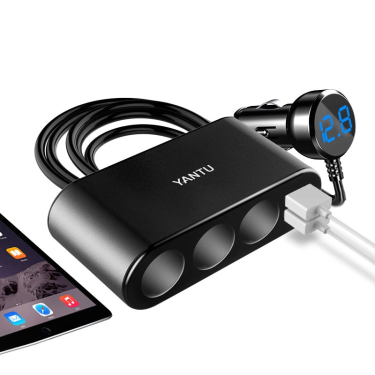 YANTU One Tow Three Car Digital Electronic Dual USB Cigarette Lighter, Specification: Voltage Monitor+Cable - Cigar Socket by YANTU | Online Shopping South Africa | PMC Jewellery | Buy Now Pay Later Mobicred