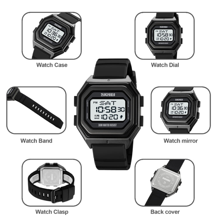 SKMEI 1875 Men Outdoor Electronic Watch Timing Multi-Functional Watch, Style: Silicone Band Black Machine - free shipping - PMC TechLife - Order now!