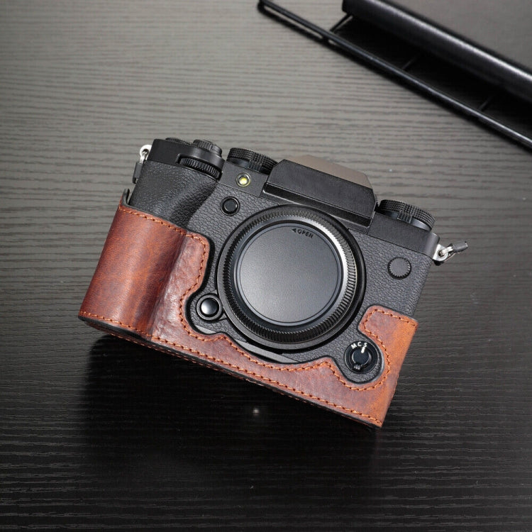 For FUJIFILM X-T5 Camera Cowhide Bag Anti-scratch Protective Case Base Cover(Deep Coffee) - Leather Bag by PMC TechLife | Online Shopping South Africa | PMC TechLife | Buy Now Pay Later Mobicred