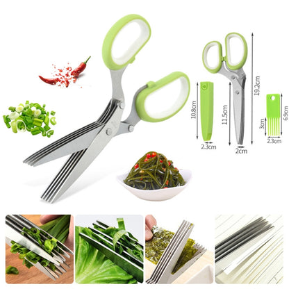 Five-Layer Vegetable Scissors Office Shredding Stainless Steel Scissors(Green Gray) - Cutter & Peeler by PMC Jewellery | Online Shopping South Africa | PMC Jewellery