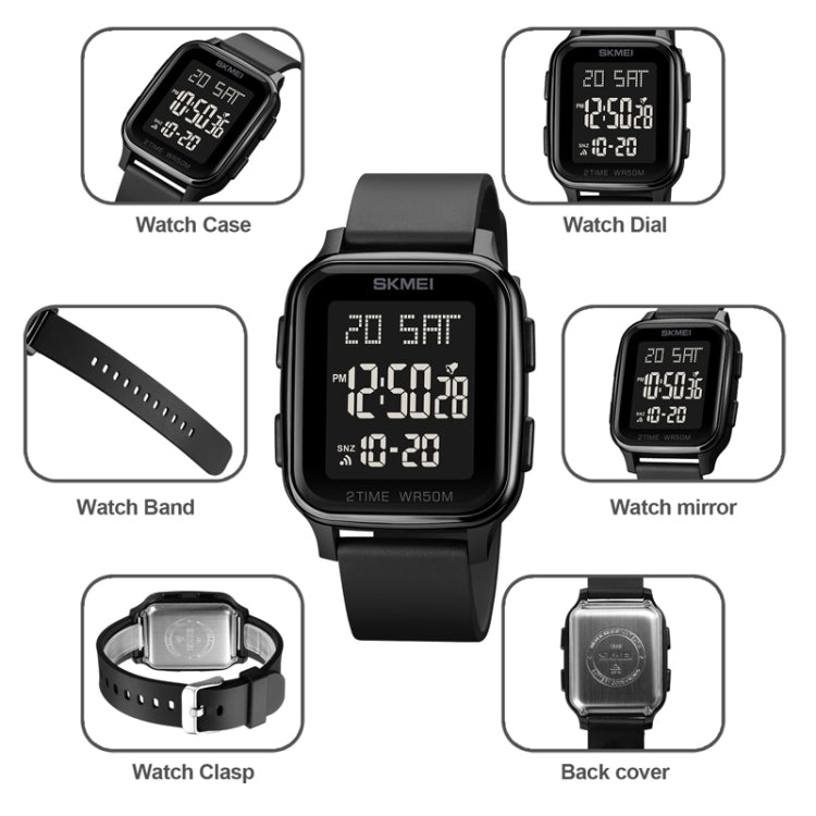 SKMEI 1858 Square Waterproof Digital Dual Display LED Luminous Watch(Red) - free shipping - PMC TechLife - Order now!