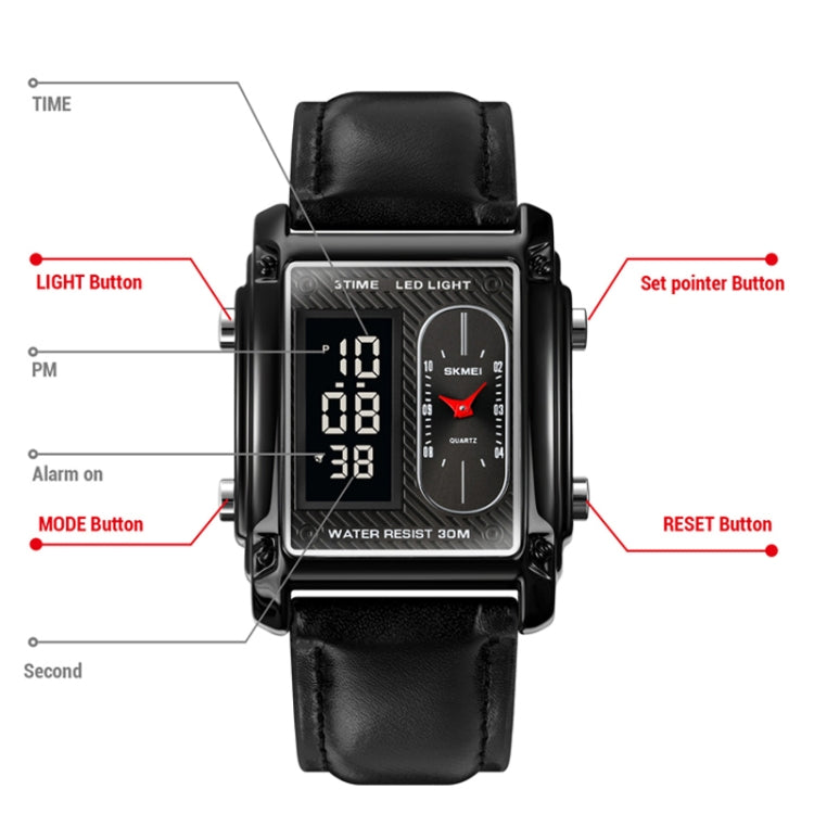 SKMEI 1868 Square Double Display Waterproof Men Watch, Style: Steel Belt (Silver) - free shipping - PMC TechLife - Order now!