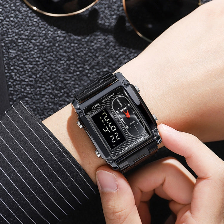 SKMEI 1868 Square Double Display Waterproof Men Watch, Style: Steel Belt (Silver) - free shipping - PMC TechLife - Order now!
