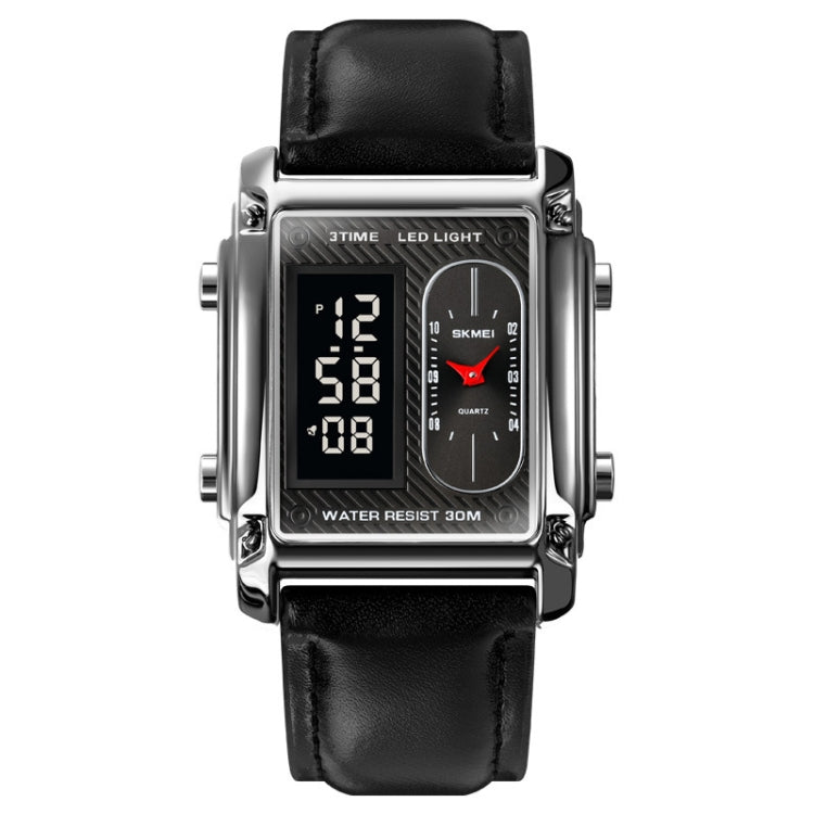 SKMEI 1868 Square Double Display Waterproof Men Watch, Style: Leather Belt (Silver) - free shipping - PMC TechLife - Order now!