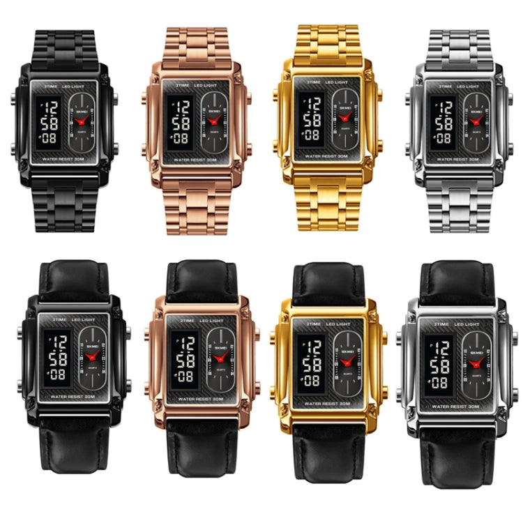 SKMEI 1868 Square Double Display Waterproof Men Watch, Style: Leather Belt (Silver) - free shipping - PMC TechLife - Order now!
