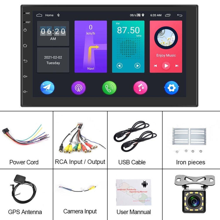 A2797 7 Inch Android WiFi 2+32G Central Control Large Screen Universal Car Navigation Reversing Video Player, Style: Standard+12Lights Camera - Car MP3 & MP4 & MP5 by PMC Jewellery | Online Shopping South Africa | PMC Jewellery | Buy Now Pay Later Mobicred