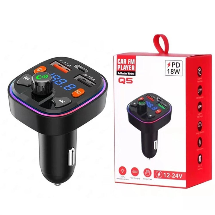 Q5 3.1A USB+PD Bluetooth Car Charger Car FM Transmitter Colorful Lighting - Bluetooth Car Kits by PMC Jewellery | Online Shopping South Africa | PMC Jewellery | Buy Now Pay Later Mobicred