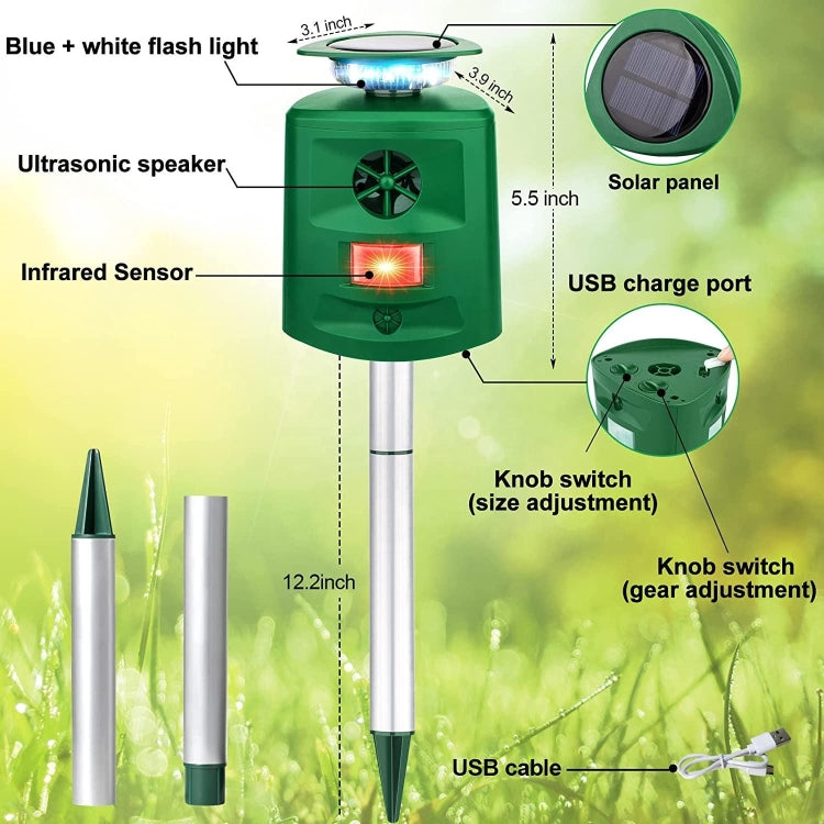 SK698 Solar Powered Animal Repeller 360 Degree Strobe Light Bird Repeller Ultrasonic Rat Repeller(Green) - Outdoor Insect Repellent by PMC Jewellery | Online Shopping South Africa | PMC Jewellery | Buy Now Pay Later Mobicred