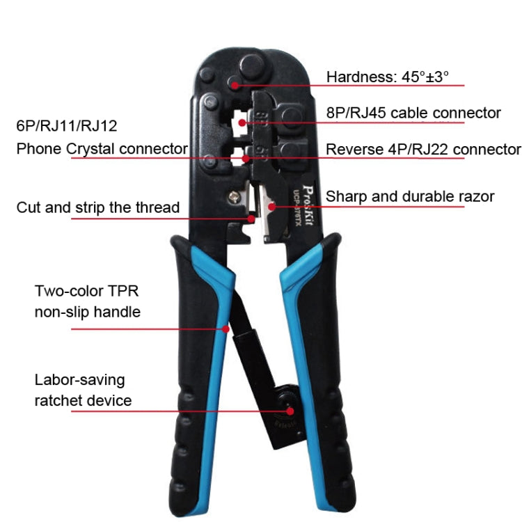 ProsKit UCP-376TX 4P/6P/8P Three-Purpose Network Crimping Plier - Pliers by ProsKit | Online Shopping South Africa | PMC TechLife | Buy Now Pay Later Mobicred