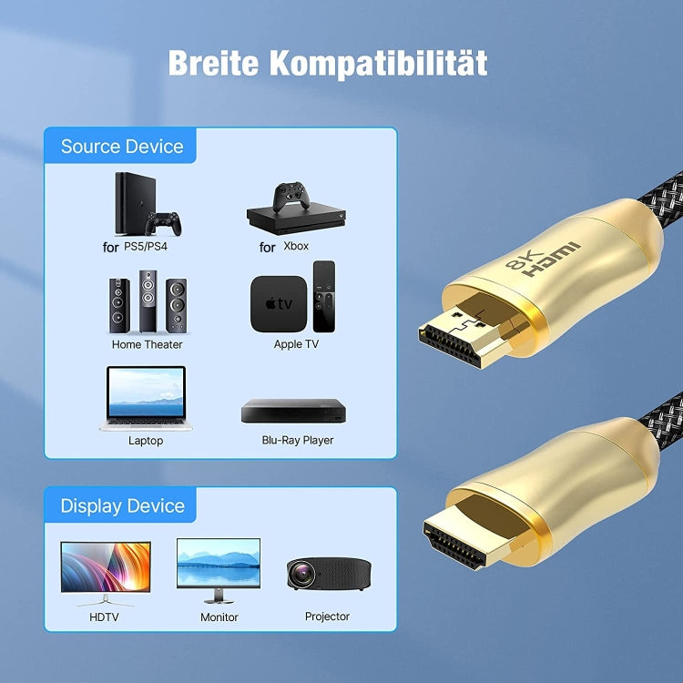 CO-HD801 5m HDMI 2.1 Version 8K 60Hz For PS4 Cable Projector Notebook Set-Top Box Cable(Gold) - Cable by PMC TechLife | Online Shopping South Africa | PMC TechLife | Buy Now Pay Later Mobicred