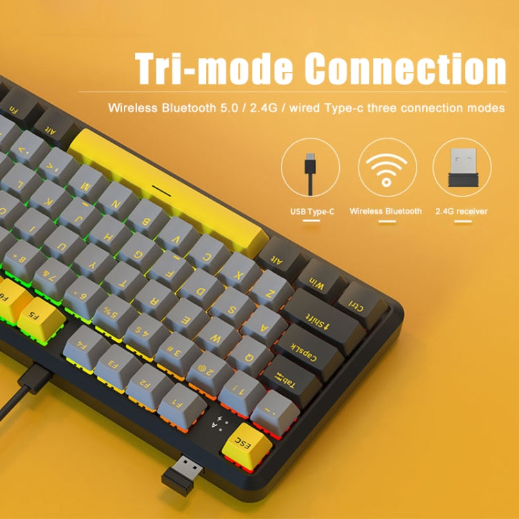 Ajazz K870T Pro 87 Keys Three Mode Wireless/Bluetooth/Wired Pluggable RGB Mechanical Keyboard Green Shaft (White) - free shipping - PMC Jewellery - Order now!
