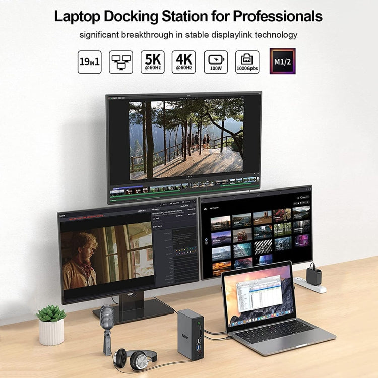 IVIIN D6919 Type-C/USB-C Multifunctional 4K Displaylink Four-Screen Different Display Docking Station, US Plug(19-in-1) - USB HUB by IVIIN | Online Shopping South Africa | PMC Jewellery | Buy Now Pay Later Mobicred