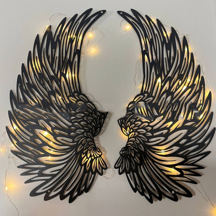 1pair 35cm Double Sided Black Engraved Metal LED Angel Wings Wall Hanging Decoration With Lights - Ornaments by PMC Jewellery | Online Shopping South Africa | PMC Jewellery