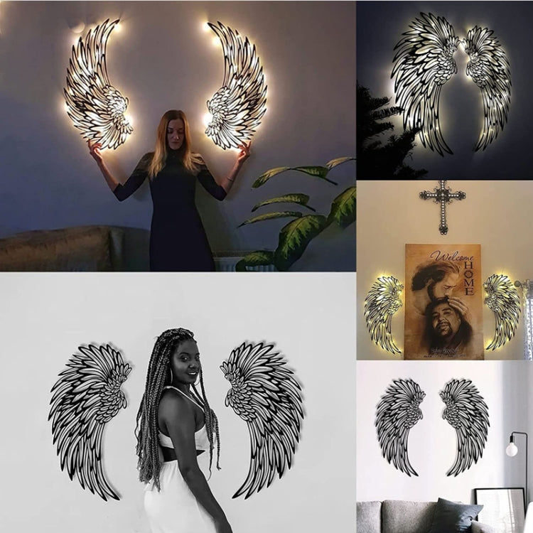 1pair 30cm Double Sided Black Engraved Metal LED Angel Wings Wall Hanging Decoration With Lights - Ornaments by PMC Jewellery | Online Shopping South Africa | PMC Jewellery