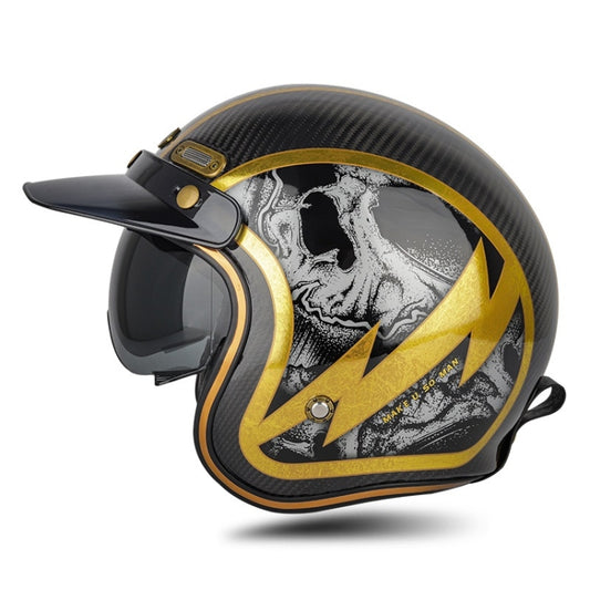 SOMAN Motorcycle Four Seasons Carbon Fiber Half Helmet, Color: Carbon Fiber Gold Lightning(XL) - Helmets by SOMAN | Online Shopping South Africa | PMC Jewellery | Buy Now Pay Later Mobicred