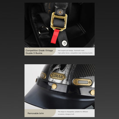 SOMAN Motorcycle Four Seasons Carbon Fiber Half Helmet, Color: Carbon Fiber Gold Lightning(M) - Helmets by SOMAN | Online Shopping South Africa | PMC Jewellery | Buy Now Pay Later Mobicred
