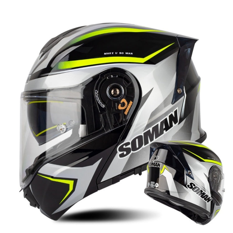 SOMAN Racing Motorcycle Double Lens Riding Safety Helmet, Size: M(Silver Gray Yellow Vision) - Helmets by SOMAN | Online Shopping South Africa | PMC Jewellery | Buy Now Pay Later Mobicred